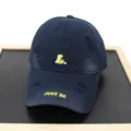 Distressed dark blue baseball cap with letter embroidery, casual streetwear hat for spring. - Adult 56-60cm / Navy Blue