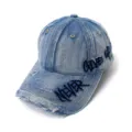 Berretto da baseball in denim lavato e logoro con lettere ricamate, elegante cappello. - Adulto 55-58cm / Blu