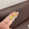 Exquisite sunflower stud earrings with sparkling rhinestones and elegant floral drop design. - Sunflower Stud / Gold