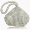 Silver shimmering rhinestone evening bag with luxury crystal strap for banquet and party - 17x5x12cm / Silver