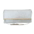 Elegant rhinestone evening clutch bag with metal trim, perfect for party and wedding events. - Silver