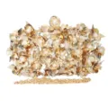 Gold sequin evening clutch bag with floral beaded design and detachable chain strap for women. - Length 19cm* width 5cm* height 10cm / Gold
