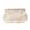 Floral embroidered evening clutch bag, vintage sequin metal frame with chain strap. - Length 24cm * Width 6cm * Height 12cm / Champagne