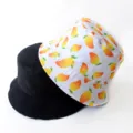 Wendbarer Fischerhut mit Mangodruck und schwarzem Design, ideal für Outdoor Sonnenschutz. - Erwachsene 55-58cm / Mango