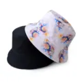 Chapeaubob réversible avec noir uni et impression d'art abstrait coloré pour extérieur. - Style 3