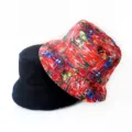 Fashion double-sided bucket hat with digital print and solid black, outdoor casual sun protection. - Style 6