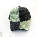 Rhinestone baseball cap detail, sparkling green and black diamond block design, trendy sun hat. - Adult 55-59cm / Green
