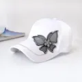 White baseball cap for women with rhinestone mesh butterfly and sparkly chain decoration. - Adult Adjustable 55-59cm / Butterfly White