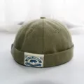 Herren Retro Docker Cap Canvas Segler Mütze Streetwear Hip Hop Skullcap grüne Kappe Style - Erwachsene 55-58cm / Armeegrün