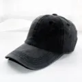 Detail shot of a classic vintage washed black denim baseball cap, casual everyday wear. - Adult 55-59cm / Dark Gray