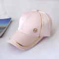 Pink baseball cap with metallic gold piping and M logo, stylish sun protection hat for women. - Adult Adjustable 55-59cm / Pink
