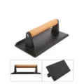 Professional cast iron BBQ meat press with ergonomic wooden handle for steak - Square Meat Press