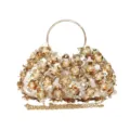 Gold Sequin Flower Evening Clutch Bag with Round Handle Elegant Party Handbag for Women - Gold