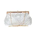 White floral embroidered evening clutch bag with gold chain and sequins for women. - Length 24cm * Width 6cm * Height 12cm / Silver