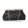 Black floral embroidered evening clutch bag with gold chain and elegant metal frame. - Length 24cm * Width 6cm * Height 12cm / Black