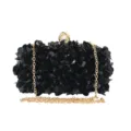 Black sequin evening clutch bag with gold chain strap and elegant pearl clasp for party. - Length 19cm* width 5cm* height 10cm / Black