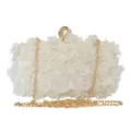 Elegant white floral pearl evening clutch bag with gold chain strap for party dress wedding - Length 19cm* width 5cm* height 10cm / Apricot