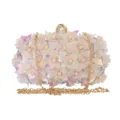 Sequin evening clutch bag floral beaded pink party handbag with gold chain strap variant - Length 19cm* width 5cm* height 10cm / Pink