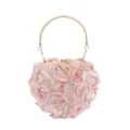 Elegant heart-shaped evening clutch bag with 3D pink fabric roses and gold handle - 16cm(L)*8.5cm(W)*16cm(H) / Pink