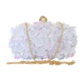 White sequin evening clutch bag with floral pearls and gold chain strap for party. - Length 19cm* width 5cm* height 10cm / White