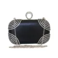 Elegant black satin evening clutch bag with rhinestone embellishments and silver chain - Black