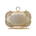 Elegant gold rhinestone evening clutch bag with metal chain strap for women formal party - Gold