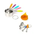 10-piece stainless steel measuring cups and spoons set with colorful silicone handles - Multicolor 11-Piece Measuring Set With Funnel