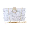White floral evening clutch bag with rhinestone double ring clasp and gold chain strap - L20cm*W4cm*H12cm / White