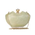 Elegant gold glitter lip shape evening clutch bag with metal chain and crystal clasp. - Gold