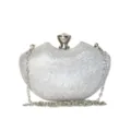 Silver glitter clutch bag for women, elegant evening party shoulder bag with chain. - Silver