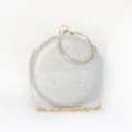 Elegant round rhinestone evening clutch bag with gold chain and ring handle for parties. - Silver