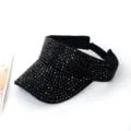 Sombrero de sol con pedrería negra para mujer, mostrando detalles brillantes y moda - 55-58cm / Negro