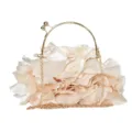 Elegant beige satin evening bag with ruffled floral petal design and gold chain strap - 18cmx8cmx12cm / Champagne