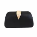 Pochette de soirée noire avec fermoir feuille dorée sac à main élégant pour robe de fête - Noir