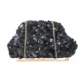Elegant black sequin evening clutch bag with gold chain, stylish cloud pouch for women. - Black