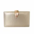 Elegant champagne gold glitter evening clutch bag featuring a decorative metal leaf clasp - 818 Gold / Gold