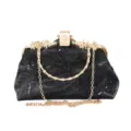 Vintage black embroidered evening clutch bag with sequins and elegant gold chain strap - 22cmx9cmx13cm / Black