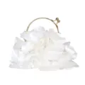 Elegant white satin evening bag with layered fabric petals and gold ring handle - 18cmx8cmx12cm / White