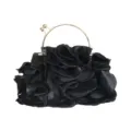 Elegant black satin evening clutch bag with 3D fabric flower petal design and gold handle - 18cmx8cmx12cm / Black