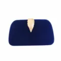 Elegant blue velvet evening clutch bag with gold leaf metal clasp for women banquets - Velvet Blue