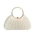 Elegante plissierte Abendtasche mit goldenem Ringgriff weiße Satin Handtasche Damen - Champagner