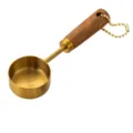 Elegant gold-plated stainless steel coffee measuring spoon with natural wood handle and chain. - Cylindrical Head Gold Wood Measuring Spoon