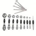 Set di misurini in acciaio inossidabile a doppia estremità con livellatore per cucina. - Set di 9 cucchiai dosatori neri a doppia estremità + mini set da 5