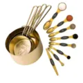 Edelstahl goldene Messbecher und Messlöffel Set Küche Backen Werkzeuge 12-teilig - Messbecher mit vergoldetem Drahtgriff und doppelendige Messlöffel, 12er-Set