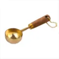 Premium gold-plated stainless steel coffee measuring spoon with ergonomic wooden handle - Round Head Gold Wood Measuring Spoon