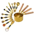 Lot de tasses et cuillères à mesurer en acier inoxydable doré avec manche en bois - Gold-Plated 12-Piece Set