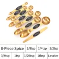 Goldenes magnetisches doppelseitiges Messlöffel-Set aus Edelstahl mit Planer - Schwarzes Set Packung