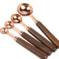 Set misurini in oro rosa con manici in legno di noce, comodo utensile da cucina. - Set da 4 Pezzi Cucchiaio Dosatore Placcato Oro Noce