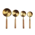 Ensemble professionnel de 4 tasses à mesurer en acier inoxydable doré avec manches en bois - Ensemble 4 Pièces Tasse à Mesurer en Bois d'Acacia Plaqué Or