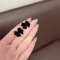 Handcrafted sweet French style black flocked bow stud earrings for women jewelry - Simple Bowknot Stud Earrings (E3715) / Black
